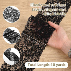 5 Yards X 4.5 Inches Black Lace Fabric for Sewing DIY Crafts, Floral Pattern Str