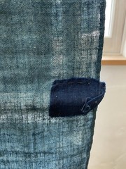 Antique Japanese BORO Light Indigo Kaya Mosquito Net Cotton Asagi Blue 82”