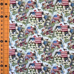 Patriotic Fabric | American Flag Mailbox Bird Flowers | Springs YARD