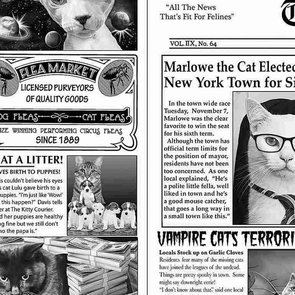 BTHY Black White Cats Newspaper Prints Cotton Fabric By The Half Yard