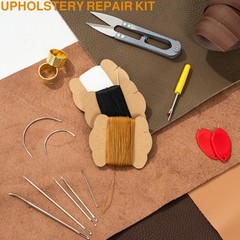 Upholstery Repair Kit, Bonded Round Waxed Thread Set with Black, White, Brown