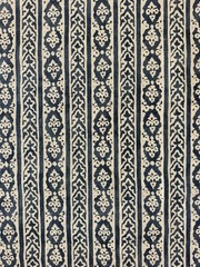 Namay Samay Handprinted Persian Floral Linen Fabric- Bujh 3 Yards in Denim