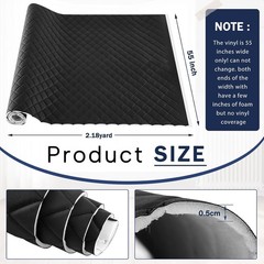 Diamond Quilted Faux Leather Headliner Material 2.1 Yards Black 55″ Wide