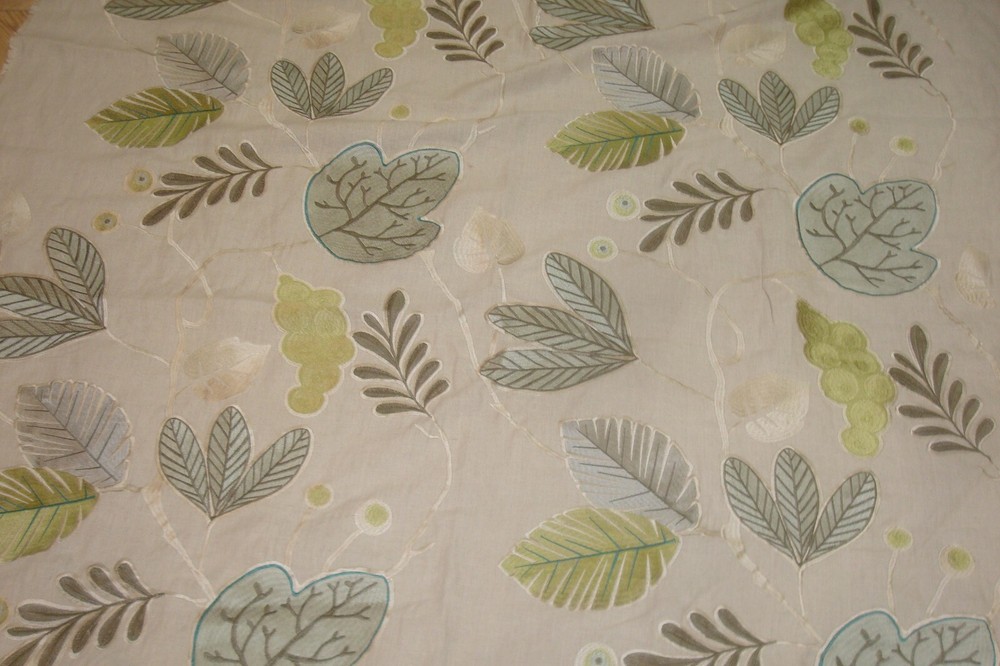 4.75 Yds Lee Jofa Fabric Ventana Leaf Embroidered Linen Upholstery Pillows 171″