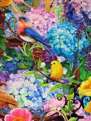 Birds Hydrangea Garden Fabric Flowers Digital Cotton Fabric Studio E By Yard