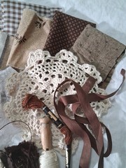 Brown Needlework Slow Stitch Bundle Vintage Fabric Embroidery Lace Craft Sewing