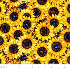 Yellow Stained Glass Sunflowers Fabric BTY by Peggy Collins 44″ Wide