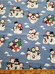 Christmas Holiday Fabric Snowmen Family on Blue 66″ x WOF Quilting Crafting