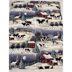 Concord Fabrics Winter Farm Scene Fabric Multi Color Cows Barns Snow 3 yds