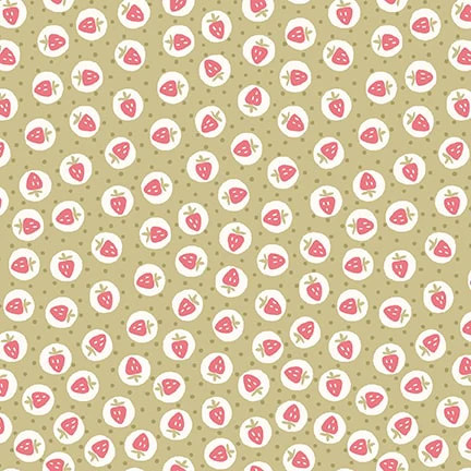 STUDIO E – Elizabeth by Max Tate – Strawberry Toss – Sage ,1/4 yard