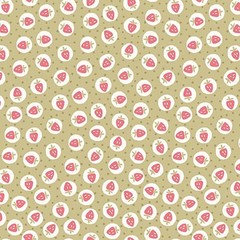 STUDIO E – Elizabeth by Max Tate – Strawberry Toss – Sage ,1/4 yard