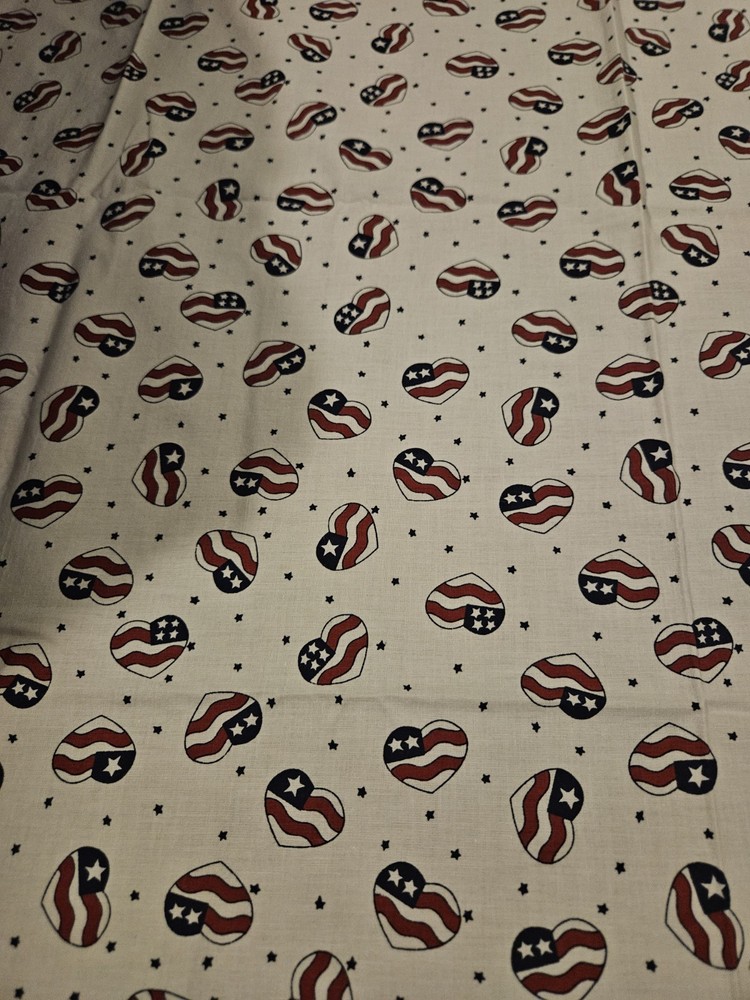 BTHY WHITE W RED WHITE BLUE FLAG HEARTS PATRIOTIC COTTON FABRIC 43 X 70 JULY 4TH