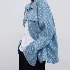 Sequined Washable Denim Fabric Coat Vest Pants Casual Handmade DIY Sewing NEW