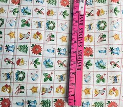 VTG Spring Mills Christmas Baby Animals in Red Blocks Cheater Quilt BTHY