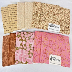 Mixed Lot of 12 Quilt Fabric Quarters JoAnn Stores 2007-09 Brown Tan Pink