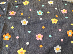 Denim Embroidered Flower Fabric Scrap 18″ x 19″
