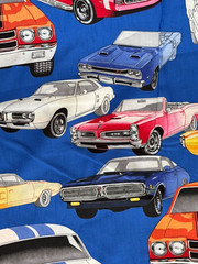 Alexander Henry PURE MUSCLE Cars Cotton Fabric Royal Blue 18″ X 43″ New 2004