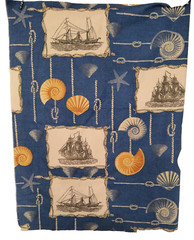 Jo-Ann Fabrics New Material 33×55 inches Ships & Shells on Blue Crafts Quilt Sew