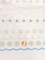 Vintage Blue Flocked Fabric Floral Scallop Faux Eyelet Lacy Design 2 yards x 45″