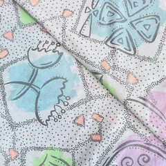 BTY 1980s Pop Art Floral Leaf Fabric Vintage Pastel Cotton