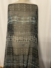 Poly Rayon Fluid Organza Deep Charcoal Teal Abstract Ikat Fabric By The Yard 60″