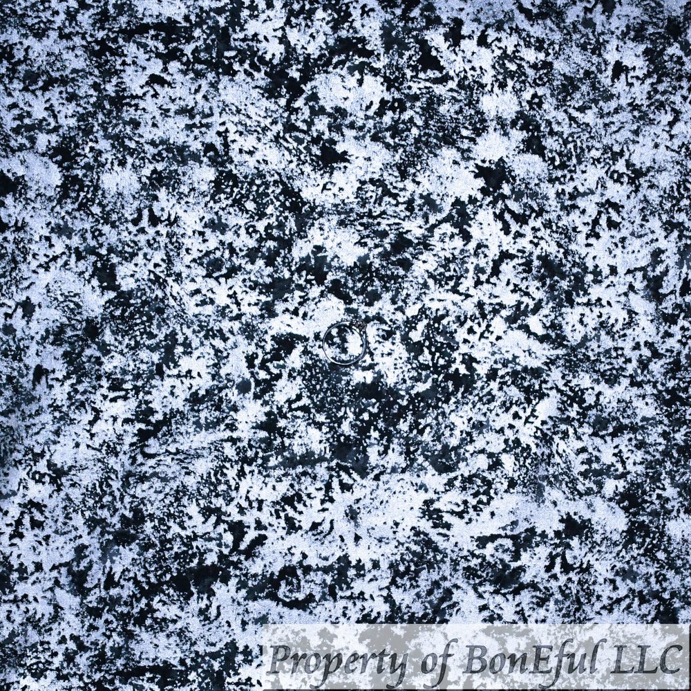 BonEful Fabric FQ Cotton Quilt White Black B&W Marble Texture Blender Calico Dot