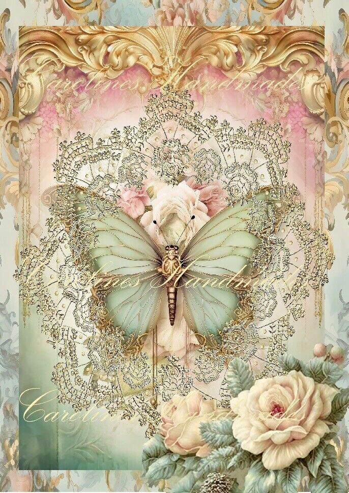 Shabby Chic Butterfly & Roses Cotton Fabric Quilt Block Multi-size