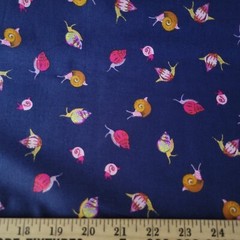 Whimsical Small Snails on Navy Blue Cotton Shirting/Quilting – Adorable!