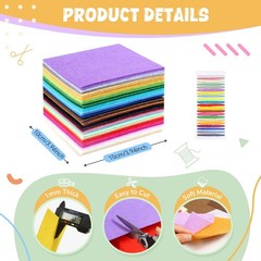 50 PCS Felt Sheets Crafts Thread 4×4 Inch Fabric Assorted Colors 1mm Stiff