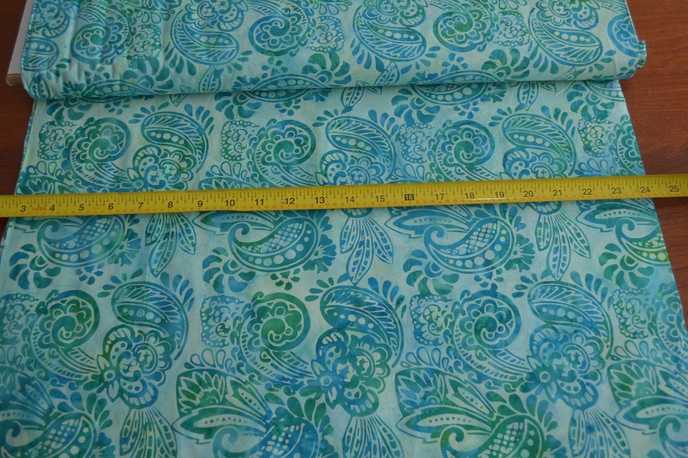 By 1/2 Yd, Turquoise & Blue Paisley Batik, Indonesia, Hoffman, Hand-Painted,B521