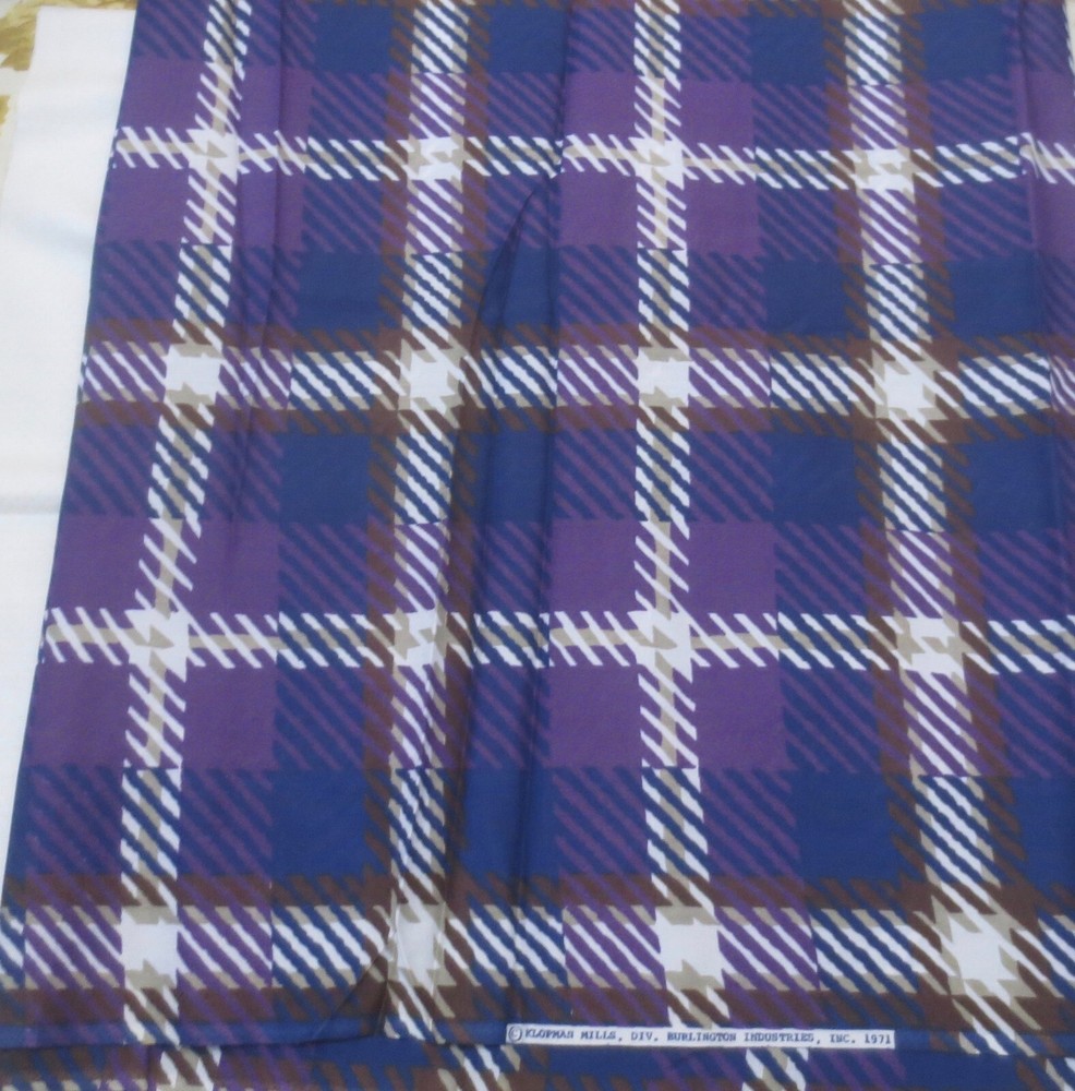 2 yds 30 ” x 42″ Vintage 1971 Klopman Burlington Polyester Purple Plaid fabric