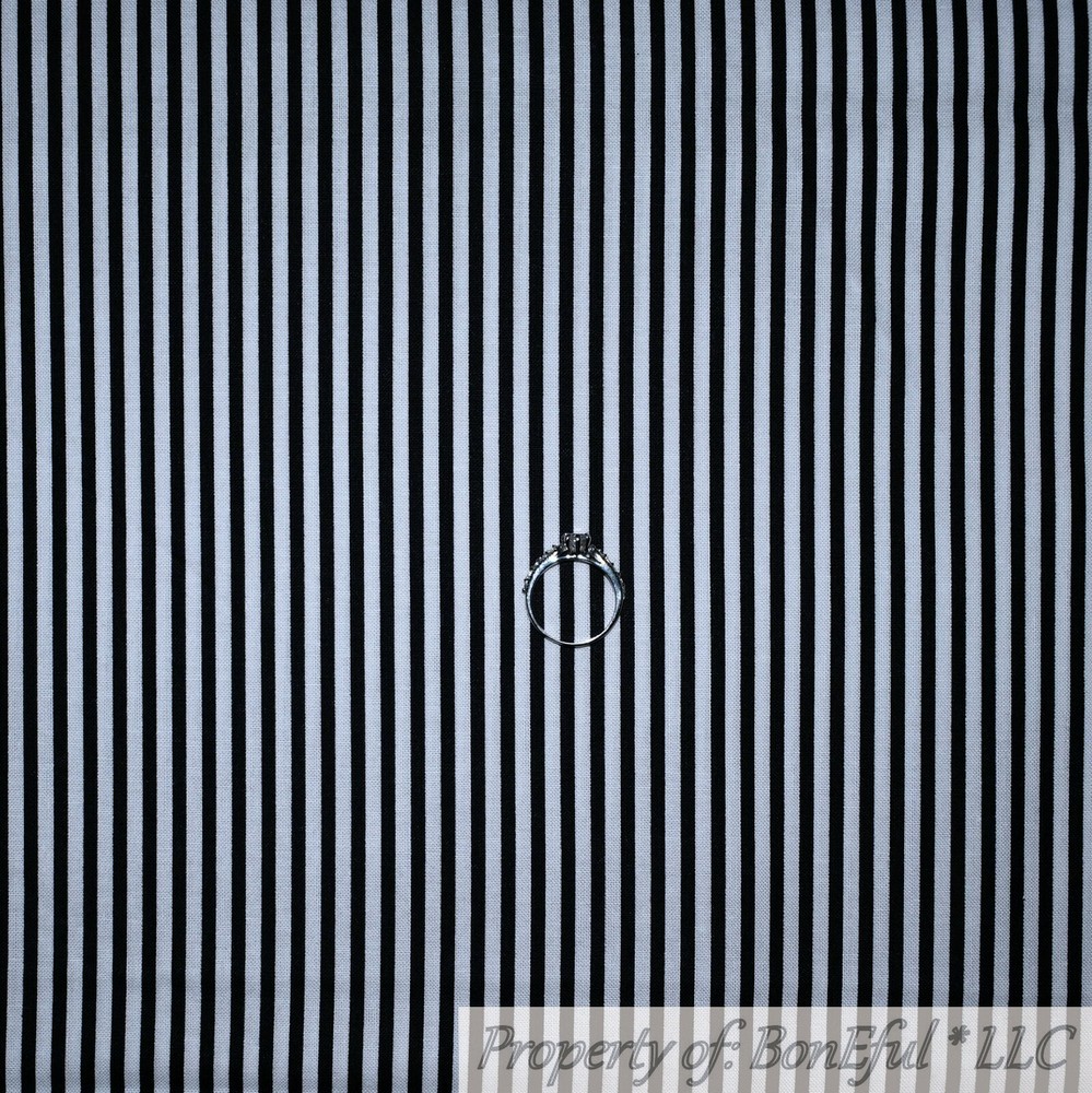 BonEful FABRIC FQ Cotton Quilt Black White B&W Little Stripe Tiny 3 Stooges Jail