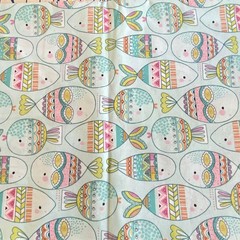 1.7 YD Novelty Fish Fabric Aqua Blue Cotton Print Hobby Lobby