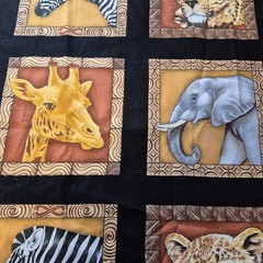 Large Safari Animals Giraffe Lion Zebra Elephant Cotton Fabric 1 1/4 Yards