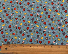 “Village People” Floral Fabric By Fabri-Quilt Apples Lemons Ice Cream Blue BTY