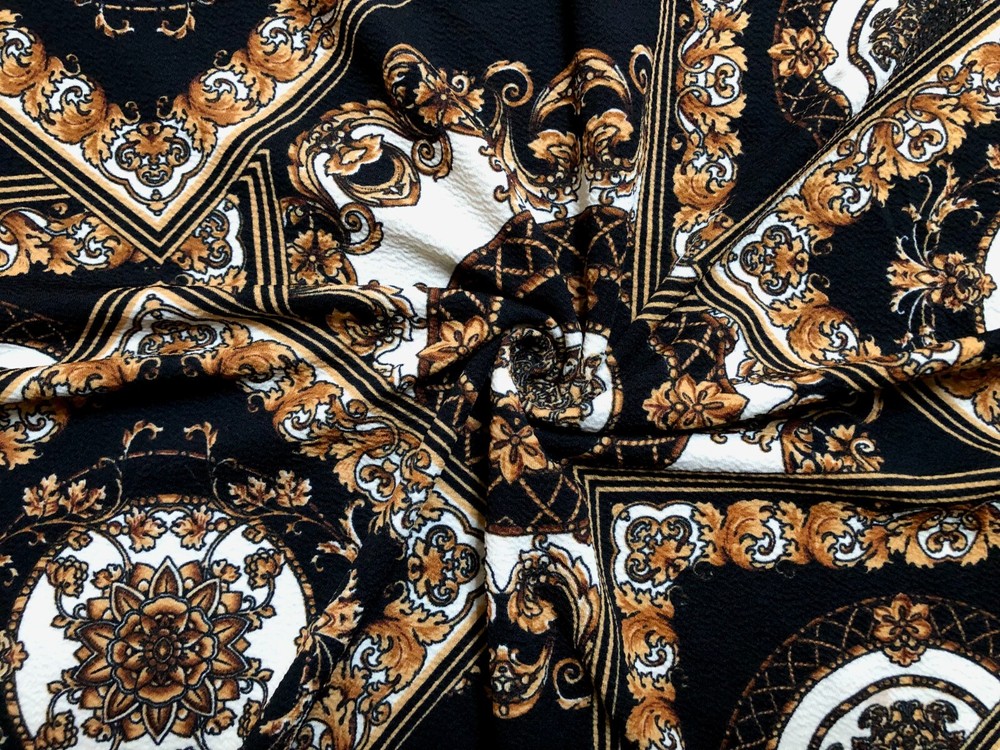 Liverpool Fabric-Black White Gold Arabic Mosaics-LVPR267-Sold by the Yard