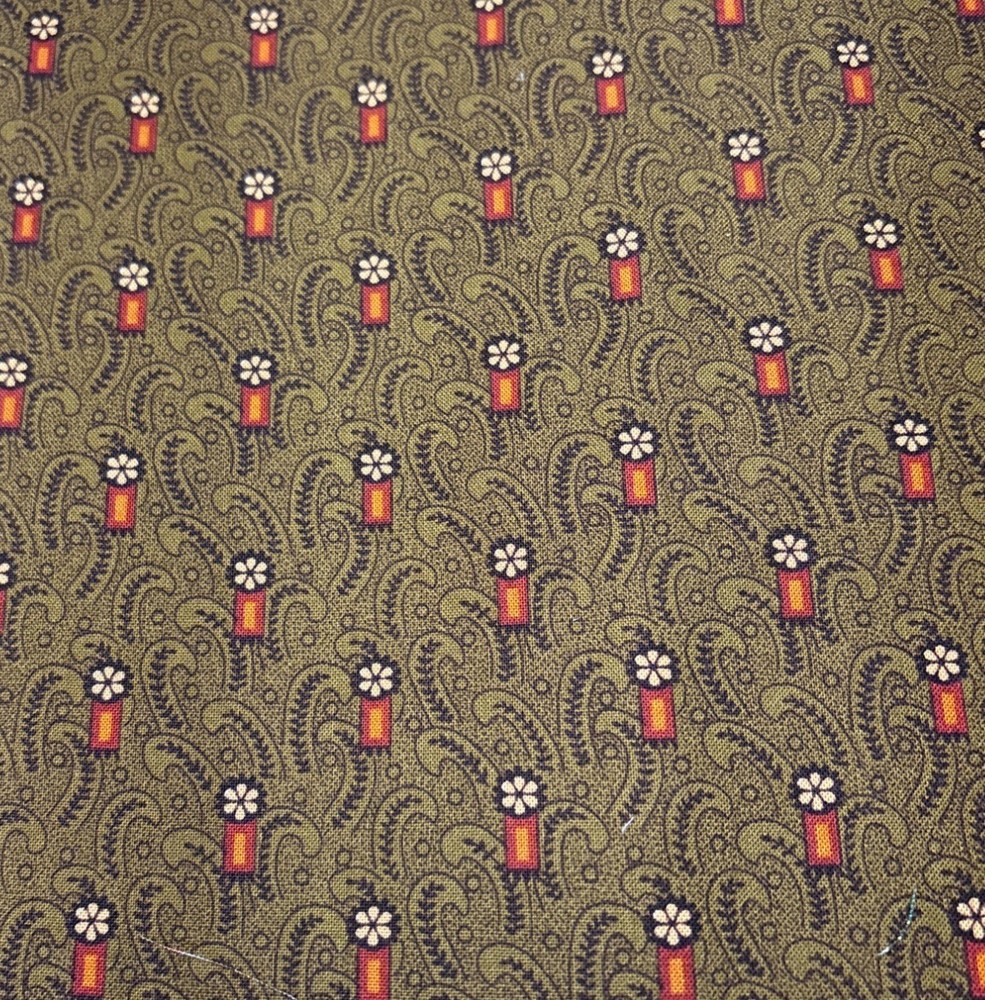 Flower Paisley Cotton Fabric 9×29″ Green Red Yellow Quilting Sewing Crafts