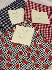 7+ yards Fabric Lot Black/White & Red/White Gingham + Watermelon #115