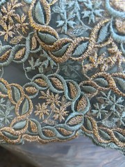 Sage Green & Gold Metallic embroidery Chiffon lace Fabric By the Yard 44″ Wide