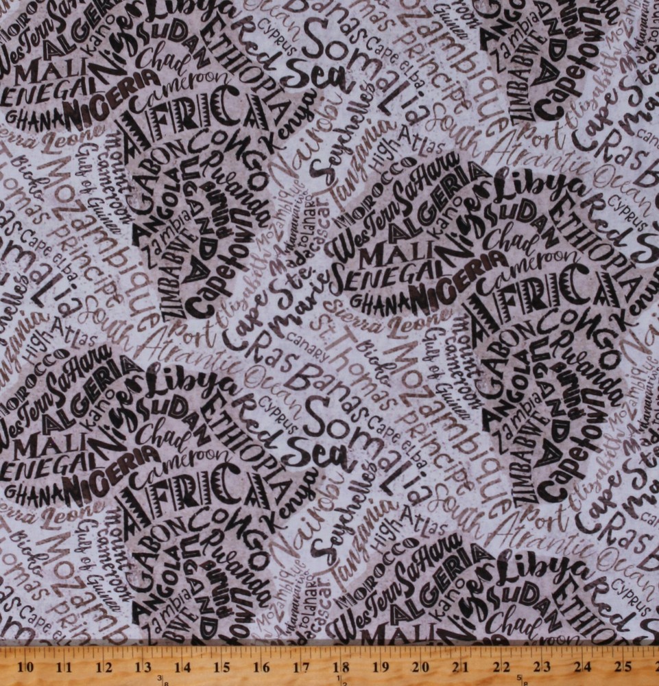 Cotton African Maps Country Countries Ivory Fabric Print by the Yard D378.44
