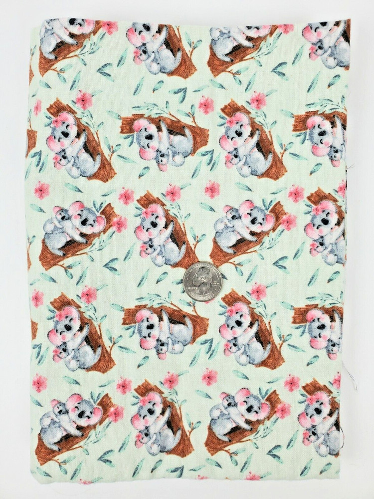 Snuggle Flannel Baby Fabric Koala Bears in a Tree 30″ x 42″ Green Pink Gray