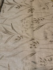 LAU LINEN FLAX EMBROIDERED FLORAL SWAVELLE FABRIC–Lot of 2 yards