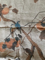 ‘Persimmon Birds’ Flax Linen Fabric by Nathan Turner – 1 yard