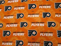 PHILADELPHIA FLYERS HOCKEY FABRIC 1 YARD BRAND NEW DESIGN 100% COTTON