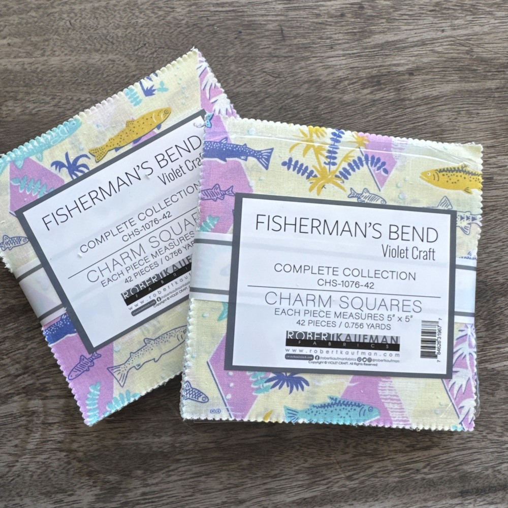 FISHERMAN’S BEND Violet Craft Robert Kaufman Fabrics 2 Charm Packs 5 Inch Square