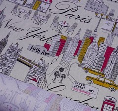 Kauffman Fabric Paris New York London 44” BTY Cityscape Cafe Taxi Travel