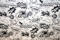 COMICAL-COMIC STRIP BUBBLES IN BLACK AND WHITE PATRICK LOSE – 100% COTTON FABRIC