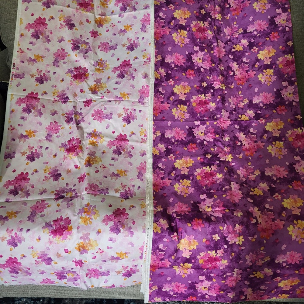 Studio 8 Quilting Treasures Fabric Watercolor Floral Lot 2 Pink Purple 109×43