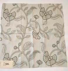 G P & J Baker Fabric Sample Linen Brown Embroidered Floral 18″ X 18″