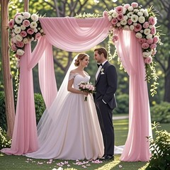Pink Wedding Arch Chiffon Draping Fabric Sheer Curtain Backdrop 29 In x 20 Ft